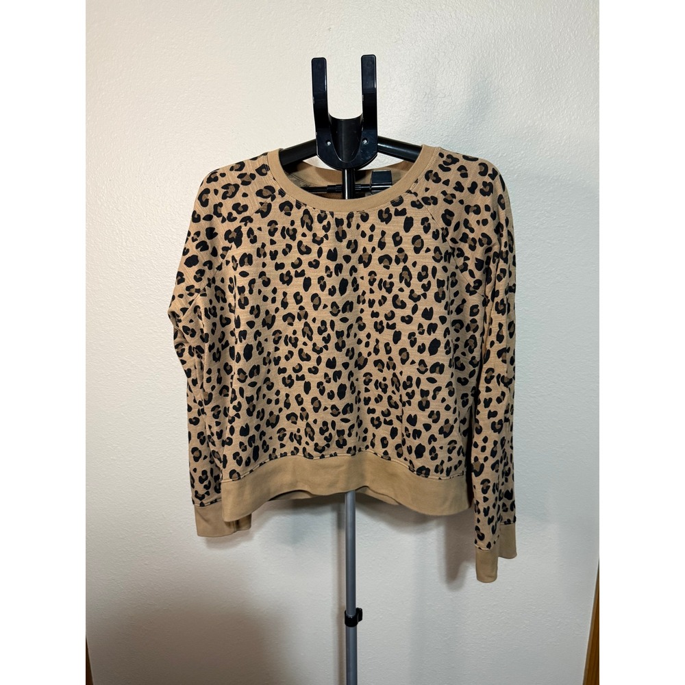 J.Crew Vintage Fleece Leopard Print Sweatshirt XL Tan Brown‎ Re-Imagined Cotton